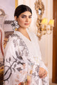 white dress with colourful chiffon-printed dupatta 